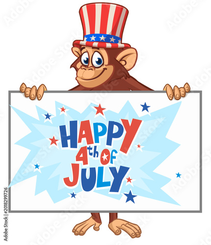 Photography Cartoon monkey chimpanzee holding white paper for menu or greetings
