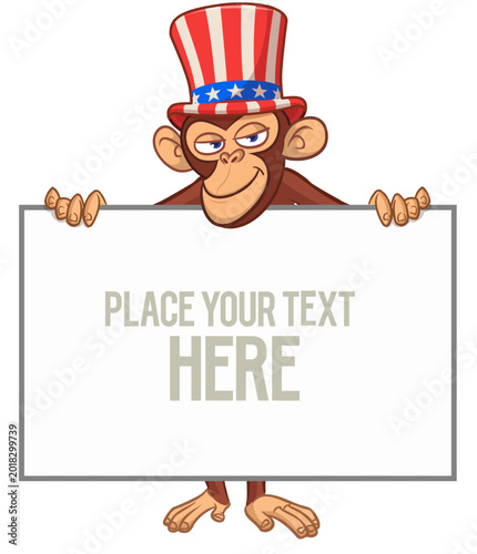 Photography Cartoon monkey chimpanzee holding white paper for menu or greetings