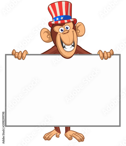 Photography Cartoon monkey chimpanzee holding white paper for menu or greetings