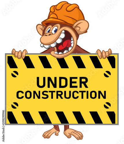 Photography Cartoon monkey chimpanzee holding blank empty white paper and helmet