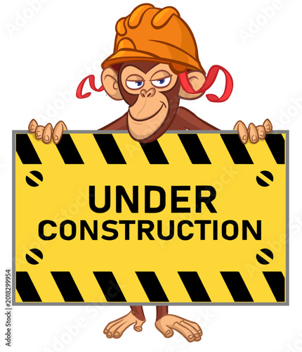 Photography Cartoon monkey chimpanzee holding  sign and helmet