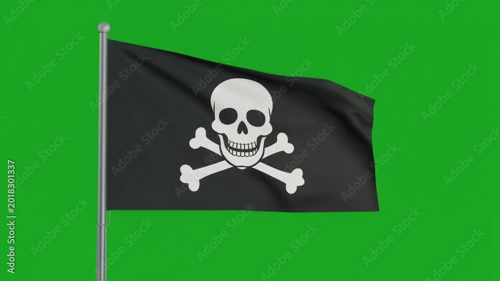 Realistic Pirate Flag Waving Naturally in Strong Wind on Green Screen ...