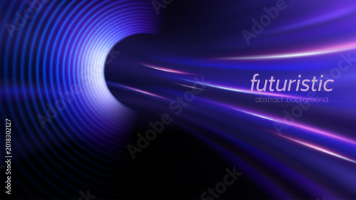 Futuristic abstract background with blue neon tunnel and motion trails for high-tech digital concepts.