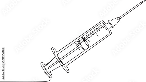Принти на полотні Continuous single line drawing of a medical syringe with a sharp needle for heal