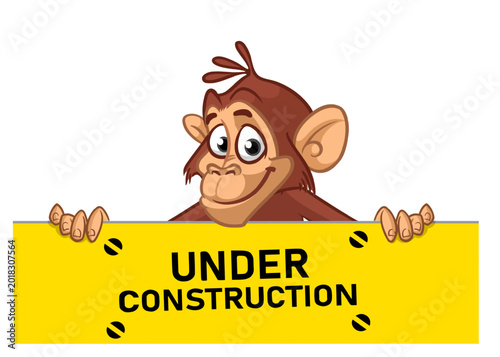 Photography Cartoon monkey chimpanzee holding blank empty white paper and helmet