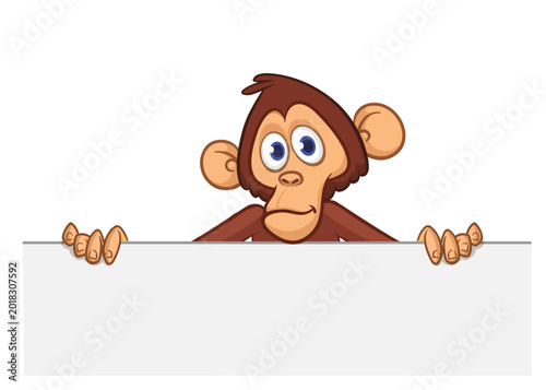 Canvas Print Cartoon monkey chimpanzee holding blank empty white paper or placard for menu or greetings