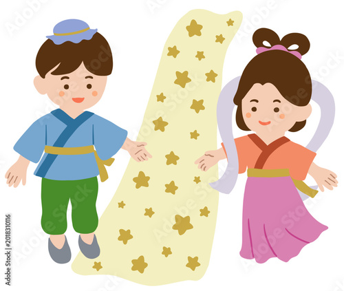 天の川を挟んで向かい合う織り姫と彦星