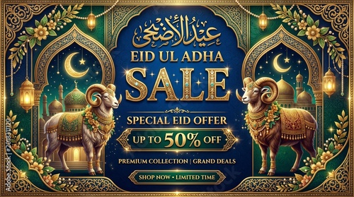 Eid Ul Adha Sale Banner With Islamic Decorative Elements
