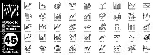 Bild auf Leinwand Stock performance metrics line icons set for financial data analysis