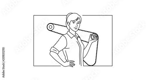 Woman Holding Chain and Sprocket, Mechanical Engineering Concept