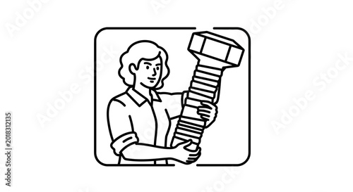 Woman Holding Giant Bolt, Symbolizing Industry, Strength, and Engineering