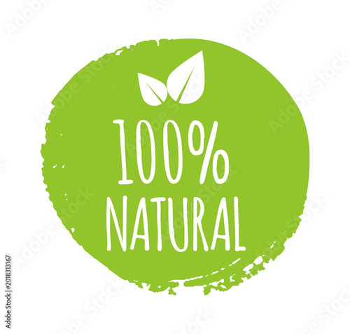 Φωτογραφία Eco badge in grunge style with 100 percent natural message, featuring a distressed texture and vintage rubber stamp look, ideal for packaging, branding, and organic product labels