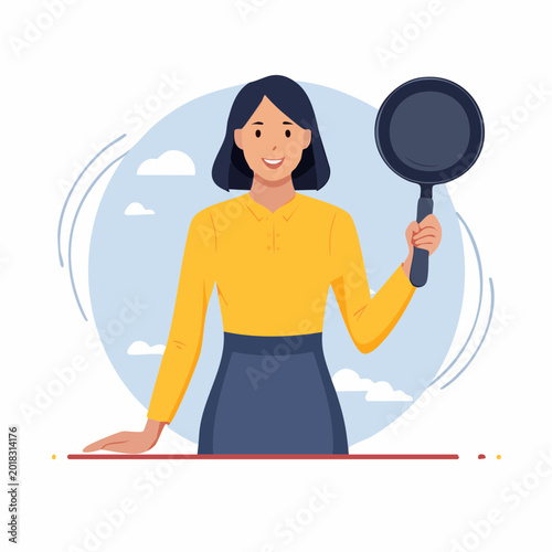 Woman Holding a Frying Pan