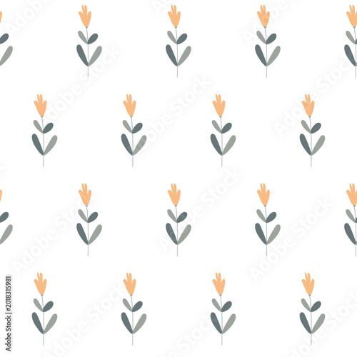 vector seamless botanical pattern with little flowers on white background.