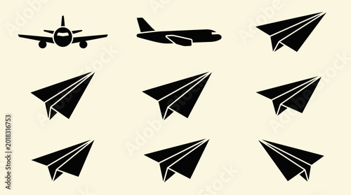 Tableau sur toile Airplane and paper plane icons set.