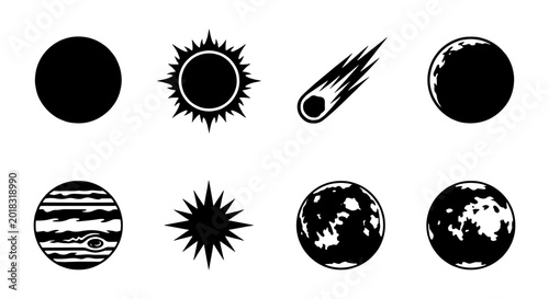Tablou pe pânză Cosmic Icons Collection: Celestial Bodies, Planets, Sun, Moon, Asteroid, Vector