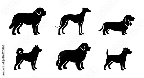 Tableau sur toile Diverse Dog Breeds Silhouettes Collection, Canine Companions Vector Icons, Pet A