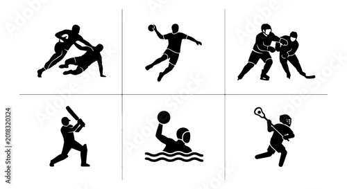 Canvas Print Diverse Sports Icons Collection: Action Figures for Rugby, Handball, Ice Hockey,