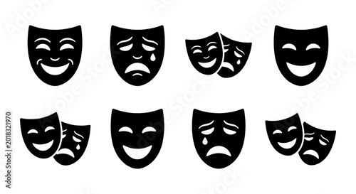 Bild auf Leinwand Theater Masks Vector Icons, Comedy Tragedy Symbols, Expressive Faces Collection,