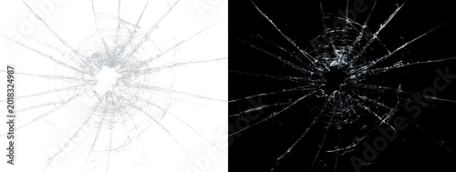 Cuadro en lienzo Realistic Crash Damage Background With White Fractured Windscreen Texture, Drama