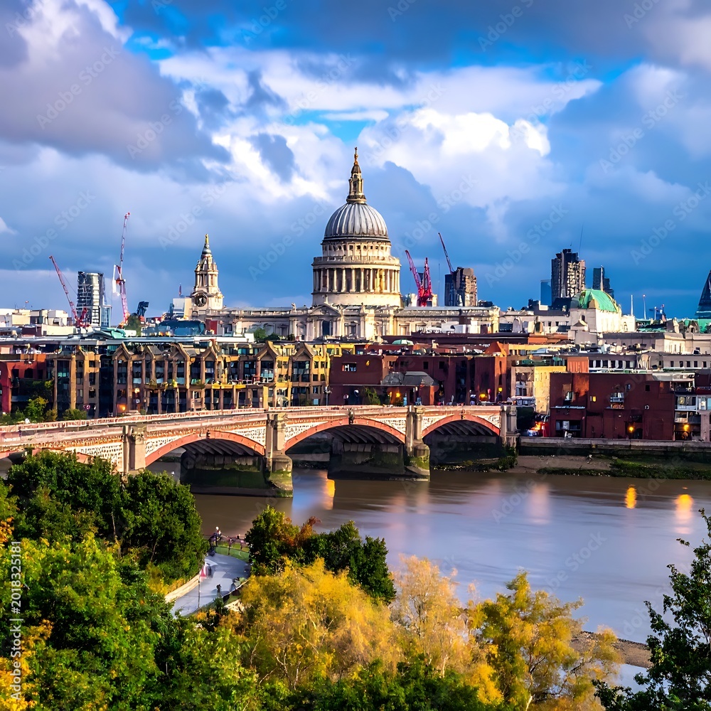Fototapeta premium A serene cityscape with a river and historic buildings