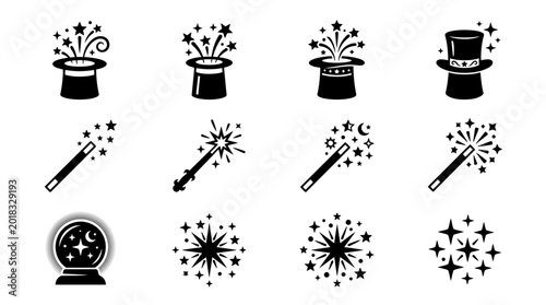 Set of Magic and Wizardry Vector Icons.