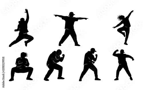 Obraz na plátně Street Dance Silhouettes Vector Set, Hip Hop Moves Collection, Breakdancing Pose