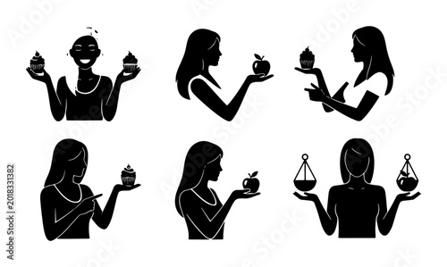Foto Silhouette Icons: Healthy Food Choices vs