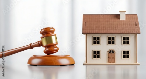 Gavel and miniature house symbolizing real estate law and property decisions