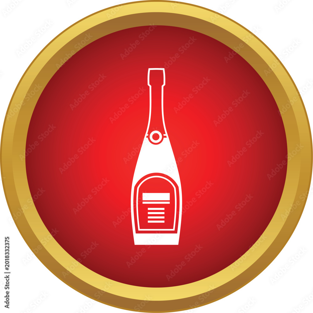 Naklejka premium Sparkling wine bottle symbol representing festivity on a red and gold button