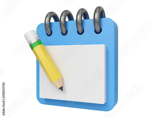 3D Icon of a Calendar Page with a Pencil