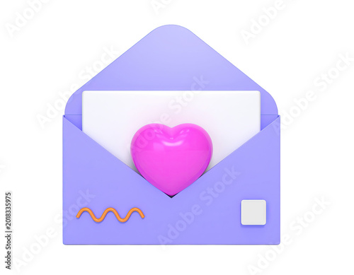 3D Render of a Purple Envelope with a Pink Heart and White Card