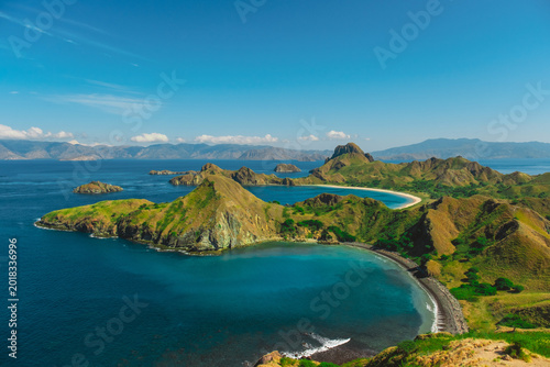 Traveler with amazing view of Landscape at Padar island in Komodo National Park, Indonesia