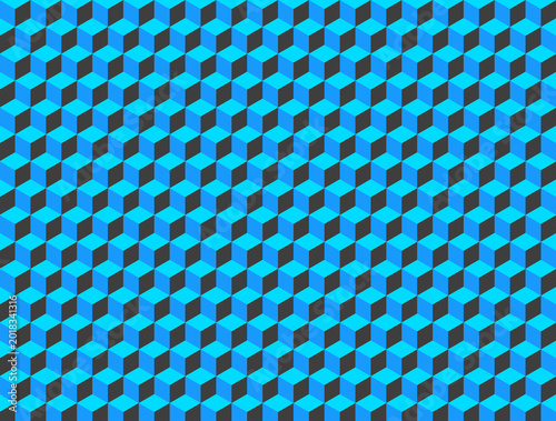 Abstract Seamless Isometric 3D Cube Pattern in Cyan and Blue