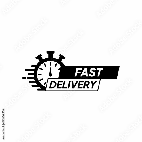 Fast delivery service icon with stopwatch representing express shipping on white background vector flat design