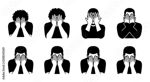 Photos Embarrassed Faces Vector Icons, Shame and Disappointment Silhouettes, Human Emot