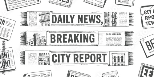 Foto Newspaper headlines daily news breaking city report with building