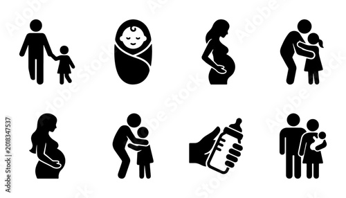 Foto Family Life Icons, Pregnancy and Parenthood Symbols, Baby Care and Parental Love