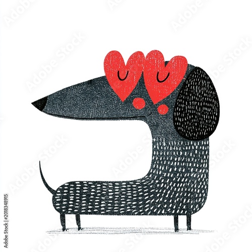 Dachshund dog wearing red heart shaped glasses for valentine's day