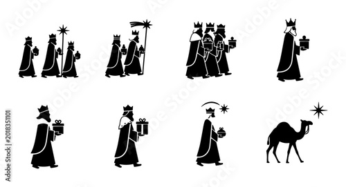 Foto Three Wise Men Nativity Icons, Magi Christmas Symbols, Religious Figures, Star,
