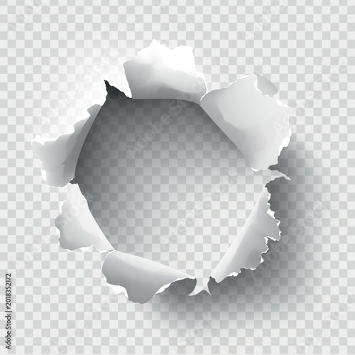 ragged Hole torn in ripped paper on transparent background