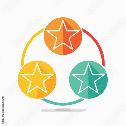 Three Stars in Circles Connected by Arcs