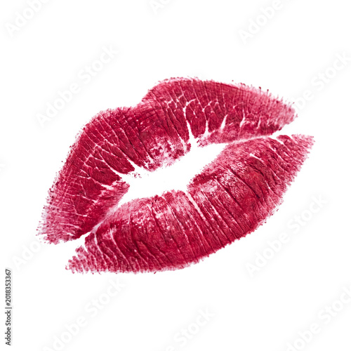 Fotografía Close up of red lipstick mark on surface isolated on transparent background
