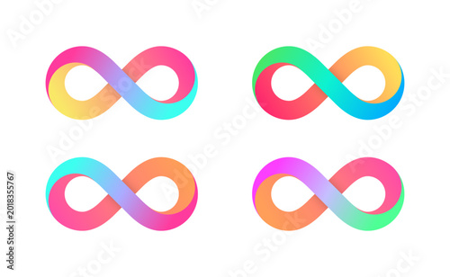 Set of pastel color gradient infinity sign mobius strip isolated. Vector