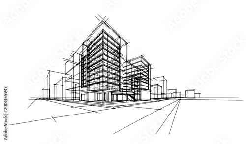 Cuadro en lienzo Futuristic office building architecture drawing sketch vector design