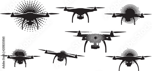 Drones in Various Positions and Angles Silhouette Style