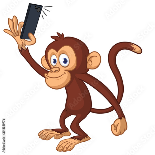 Canvas Print Cartoon funny monkey chimpanzee making selfie with the smartphone