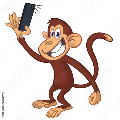 Photography Cartoon funny monkey chimpanzee making selfie with the smartphone
