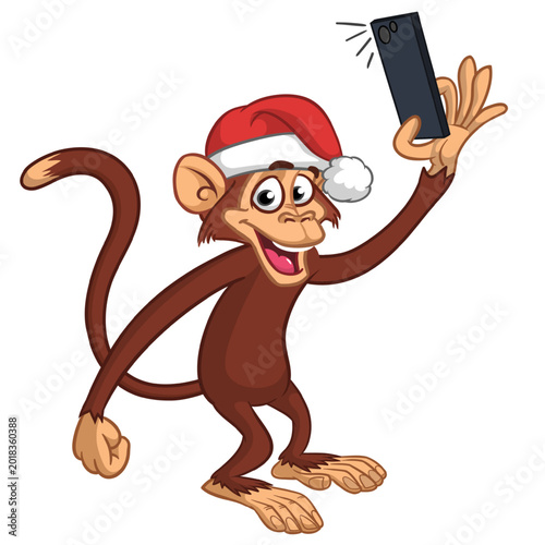 Canvas Print Cartoon funny monkey chimpanzee making selfie with the smartphone