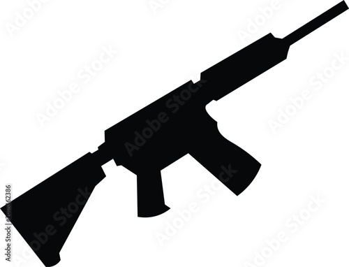 Black silhouette of a military assault rifle Simple sniper hunting rifle vector icon for web design on white background